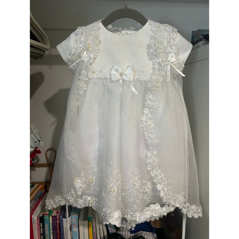 Girl toddler white baptism dress size 12 months with hair band